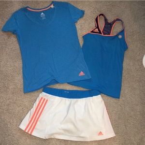 Adidas tennis skirt and 2 tops